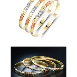18KGold Plated Three-Tone Gold Elephant Bangle Set